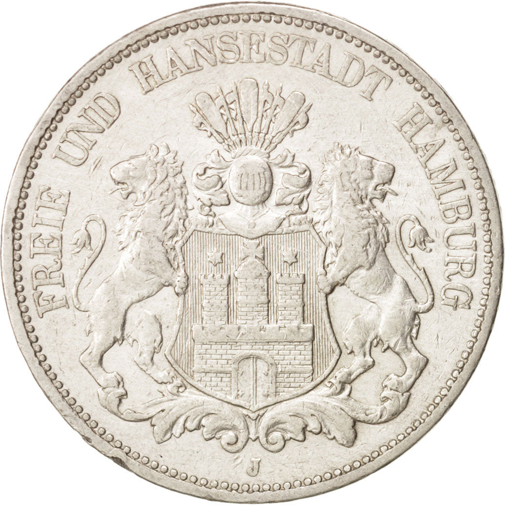German States, HAMBURG, 5 Mark, 1895, Hamburg, VF(30-35), Silver, KM:610