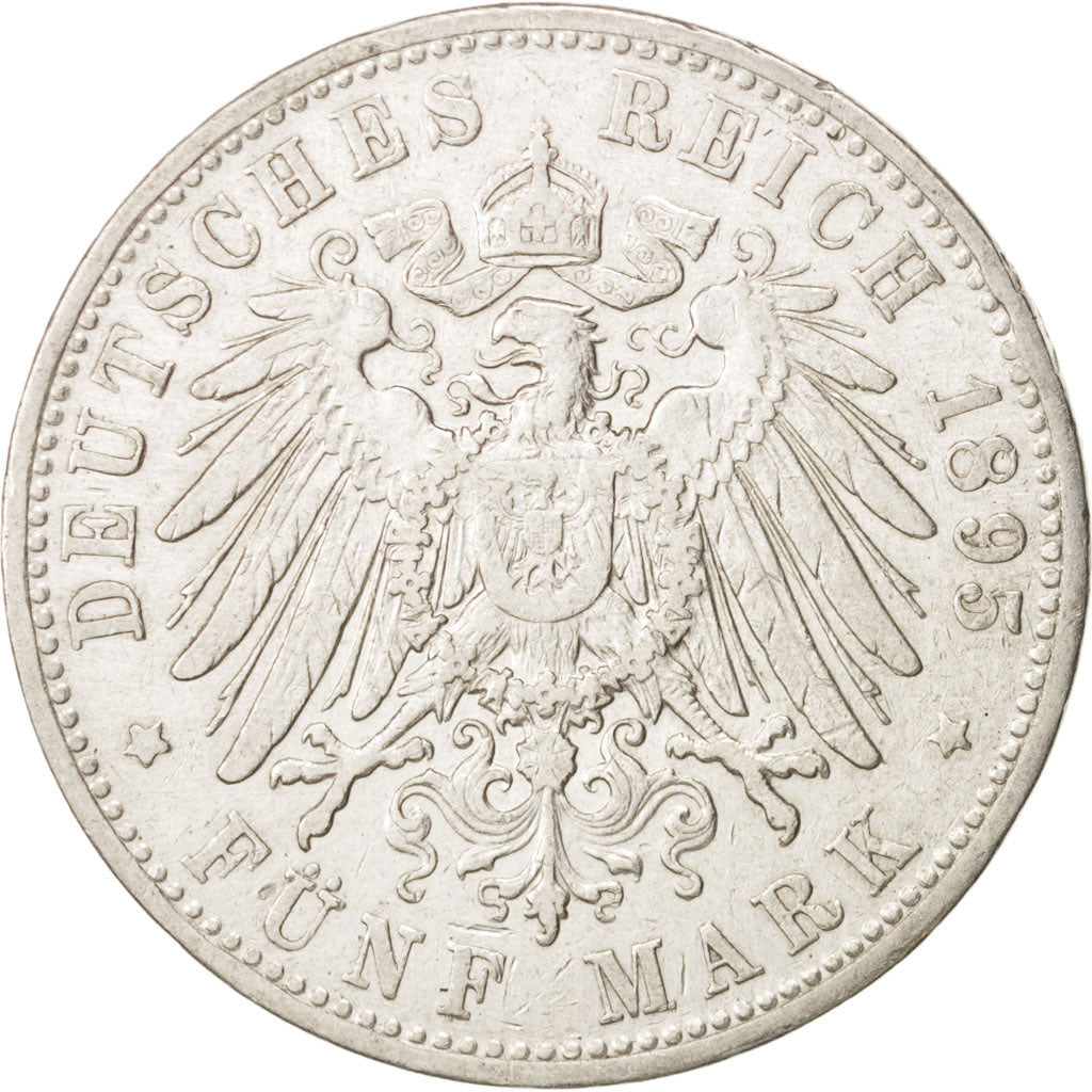 German States, HAMBURG, 5 Mark, 1895, Hamburg, VF(30-35), Silver, KM:610