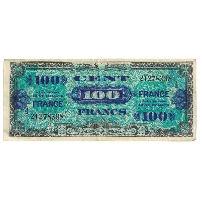 France, 100 Francs, Flag/France, 1944, VF(20-25), Fayette:VF25.01, KM:123a