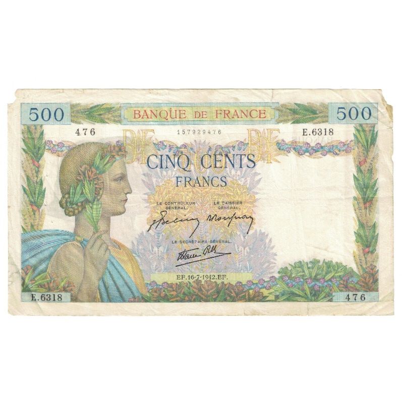 France, 500 Francs, La Paix, 1942, P. Rousseau and R. Favre-Gilly, 1942-07-16