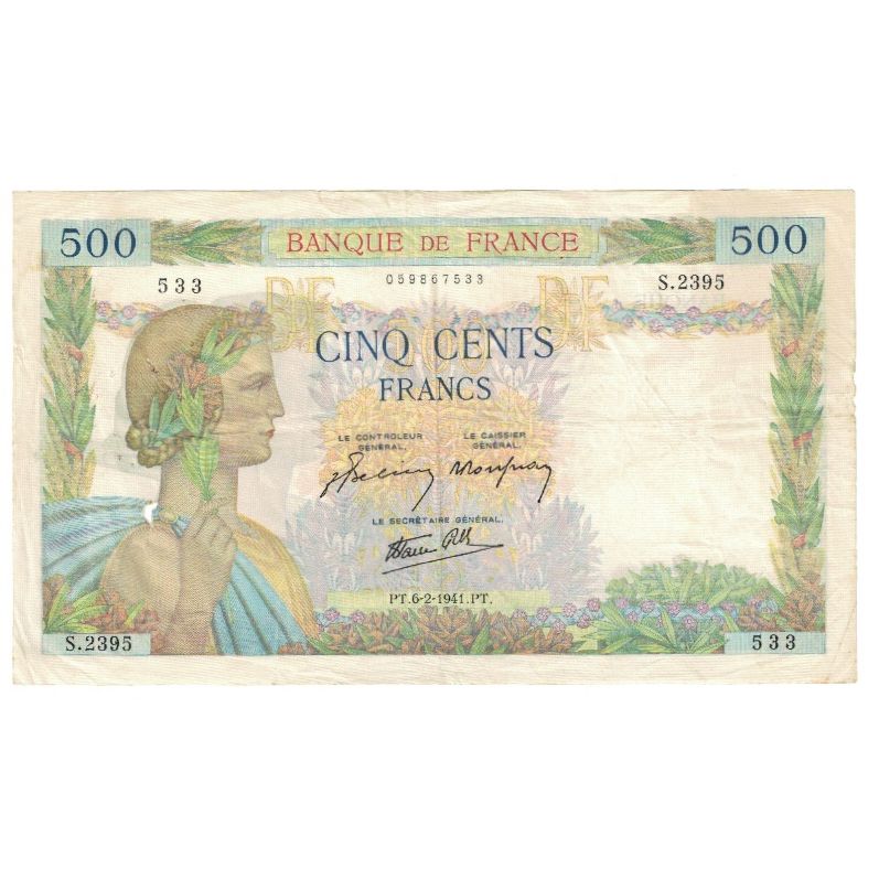 France, 500 Francs, La Paix, 1941, P. Rousseau and R. Favre-Gilly, 1941-02-06