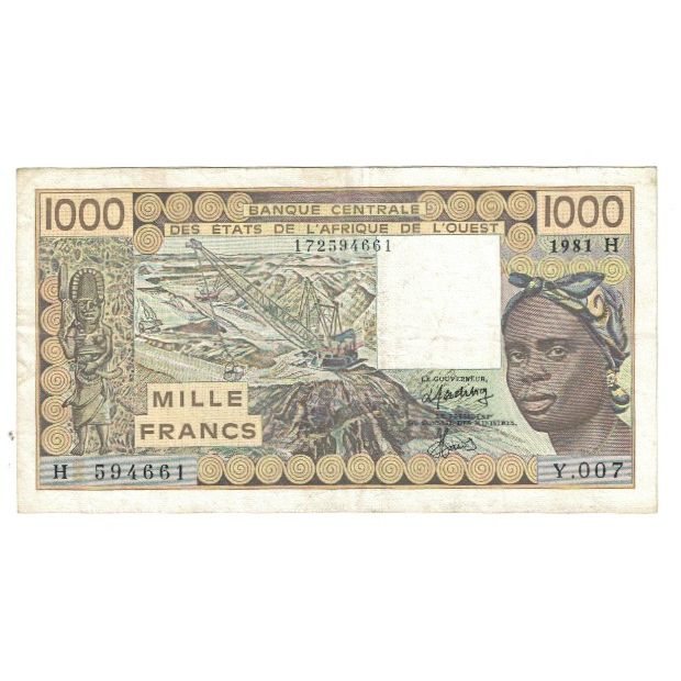 Banknote, West African States, 1000 Francs, 1986, KM:807Tg, EF(40-45)
