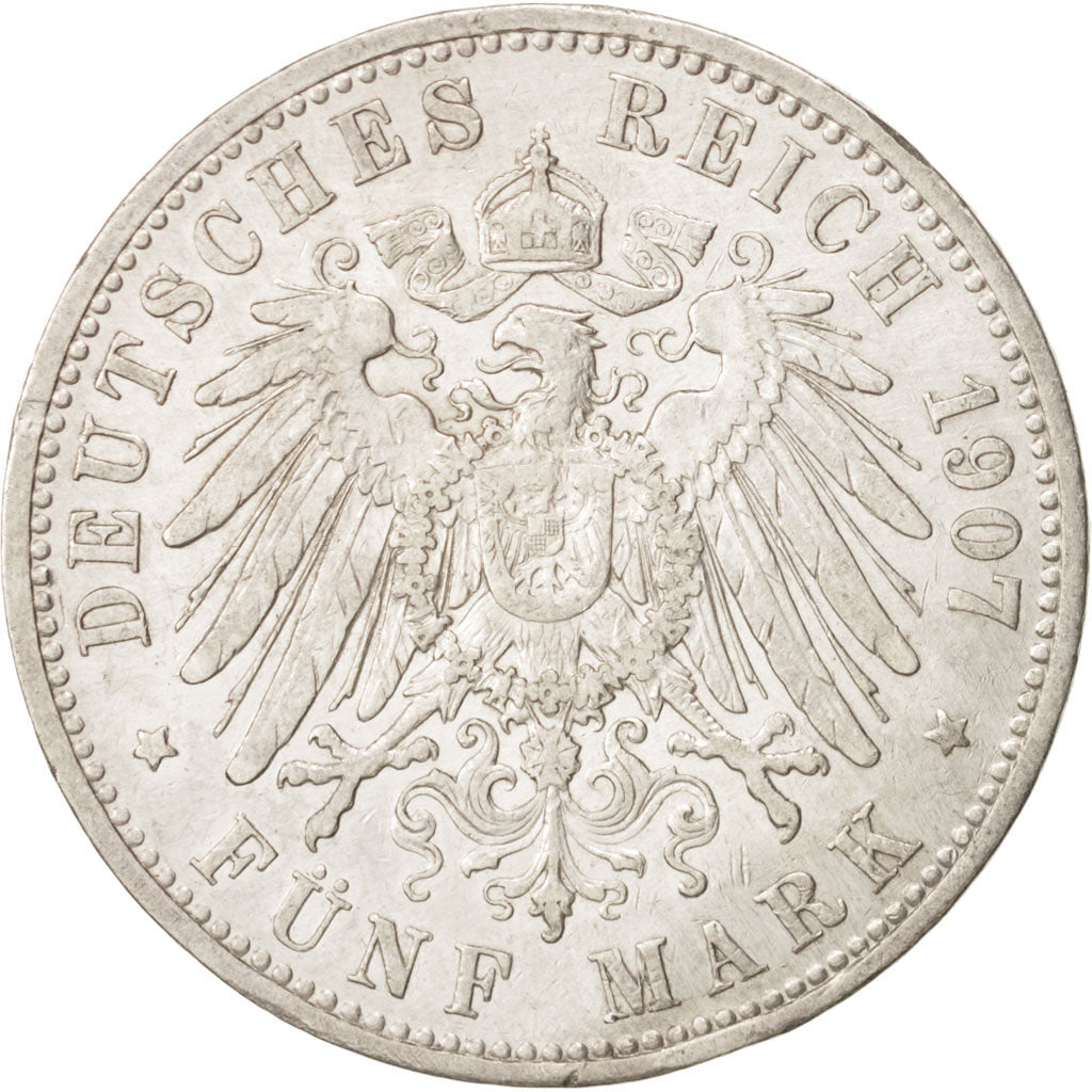 German States, PRUSSIA, Wilhelm II, 5 Mark, 1907, Berlin, EF(40-45),Silver,KM523