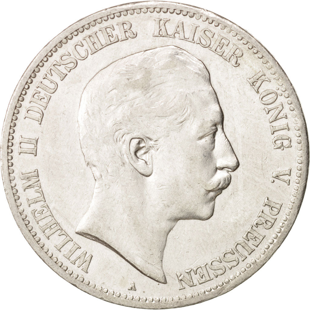 German States, PRUSSIA, Wilhelm II, 5 Mark, 1908, Berlin, AU(50-53),Silver,KM523