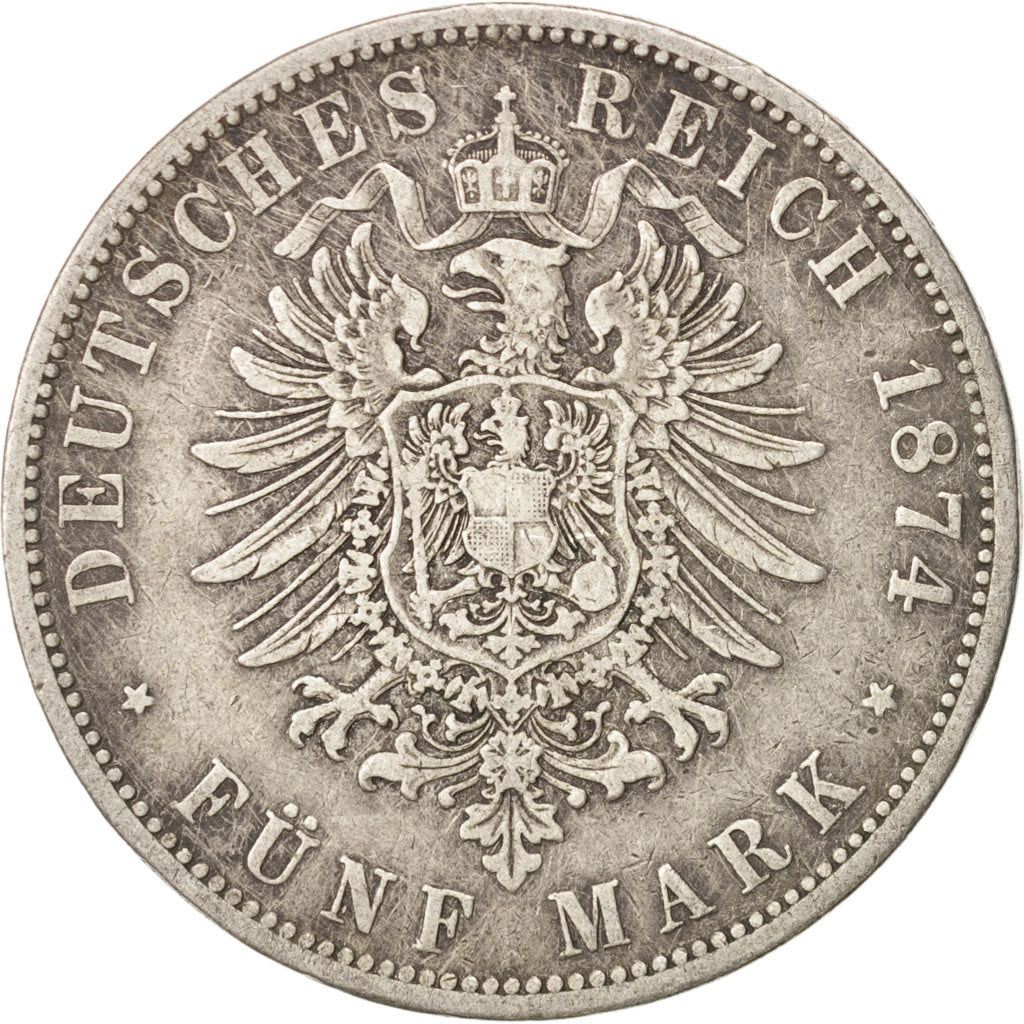 German States, PRUSSIA, Wilhelm I, 5 Mark, 1874, Berlin, VF(30-35), Silver,KM503