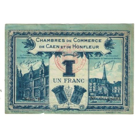 France, Caen et Honfleur, 1 Franc, 1920, EF(40-45), Pirot:34.18