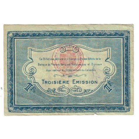 France, Caen et Honfleur, 1 Franc, 1920, EF(40-45), Pirot:34.18