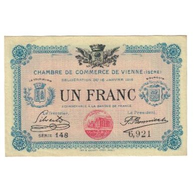 France, Vienne, 1 Franc, 1921, AU(55-58), Pirot:128.12