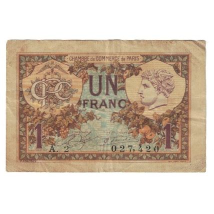 France, Paris, 1 Franc, 1920, Chambre de Commerce, EF(40-45), Pirot:97-36
