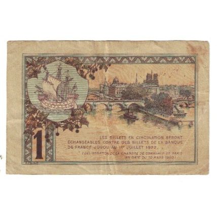 France, Paris, 1 Franc, 1920, Chambre de Commerce, EF(40-45), Pirot:97-36