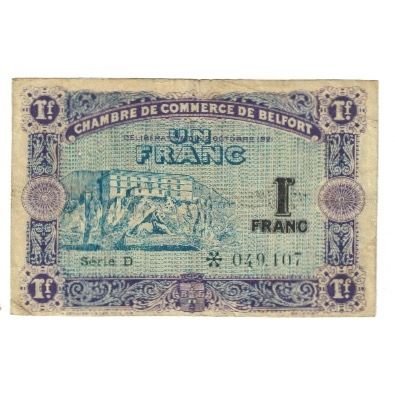 France, Belfort, 1 Franc, 1921, TB, Pirot:23-54