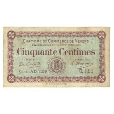 France, Nevers, 50 Centimes, 1915, Chambre de Commerce, VF(20-25), Pirot:90-5