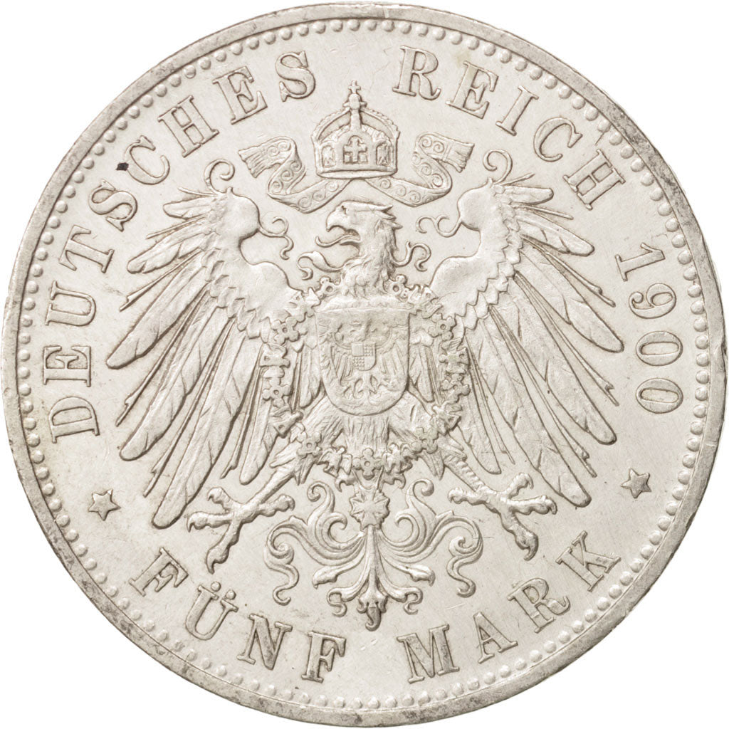 German States, WURTTEMBERG, Wilhelm II, 5 Mark, 1900, Freudenstadt, KM 632
