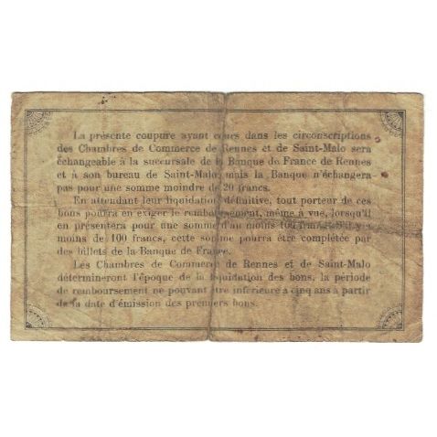 Francia, Rennes et Saint-Malo, 50 Centimes, 1915, BC, Pirot:105-1
