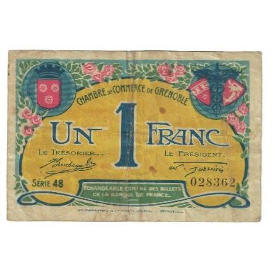 France, Grenoble, 1 Franc, 1917, VF(20-25), Pirot:63-20