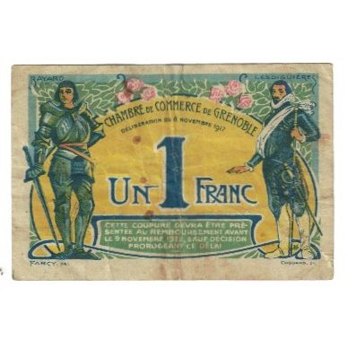 France, Grenoble, 1 Franc, 1917, VF(20-25), Pirot:63-20