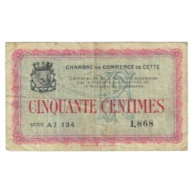 Francia, Cette (Sète)., 50 Centimes, 1915, Chambre de Commerce, MB, Pirot:41-1