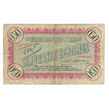 Francia, Cette (Sète)., 50 Centimes, 1915, Chambre de Commerce, MB, Pirot:41-1
