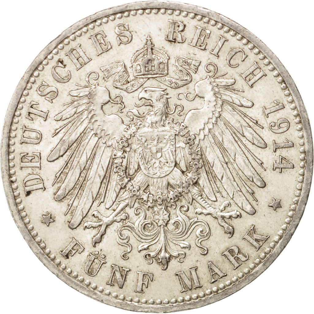 German States, PRUSSIA, Wilhelm II, 5 Mark, 1914, Berlin,AU(50-53), Silver,KM536