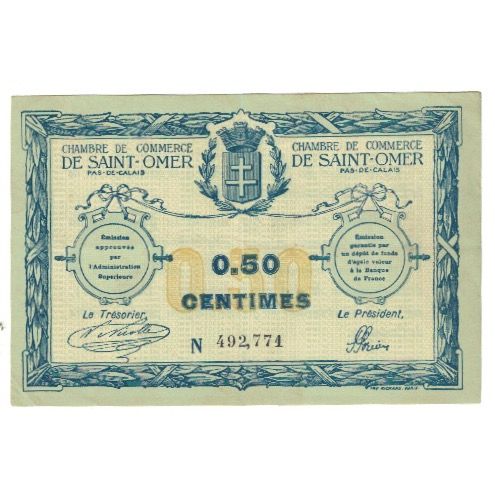 France, Saint-Omer, 50 Centimes, 1914, EF(40-45), Pirot:115-1