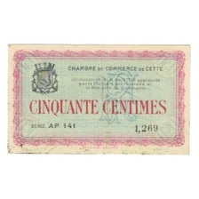 France, Cette (Sète)., 50 Centimes, 1915, Chambre de Commerce, AU(55-58)