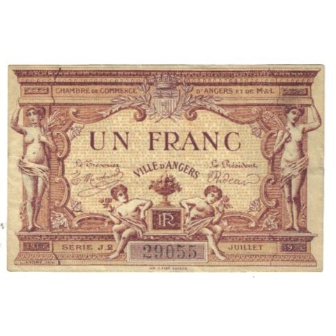 France, Angers, 1 Franc, 1915, EF(40-45), Pirot:8-6