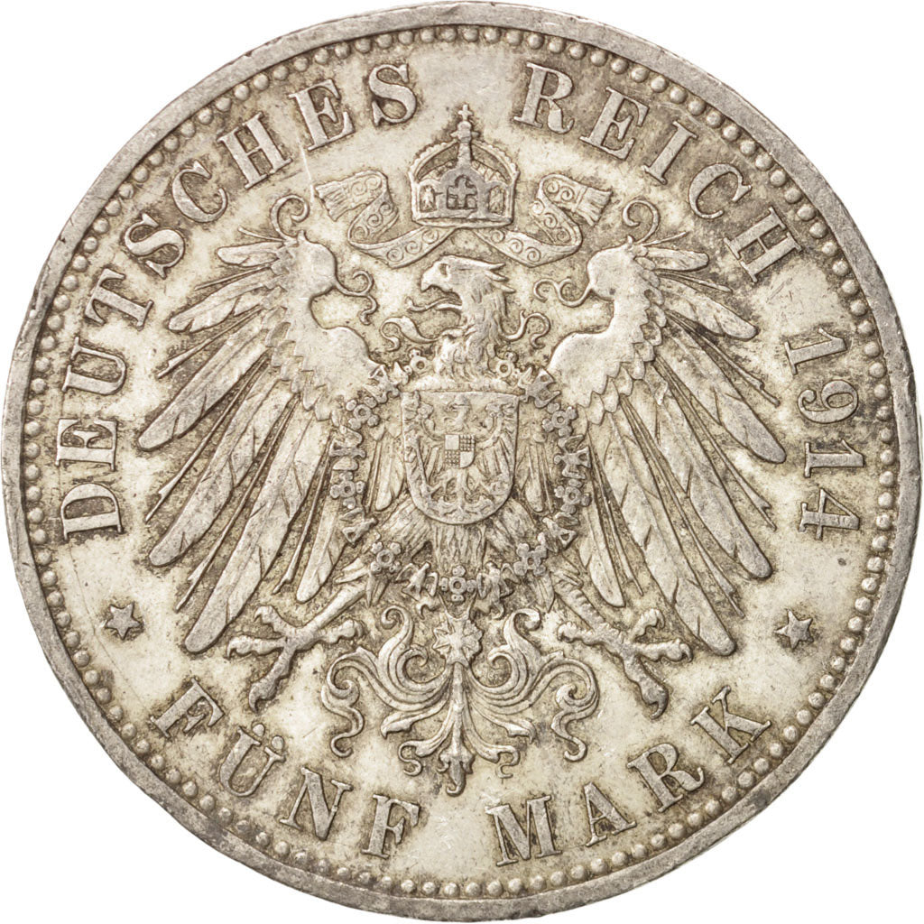German States, PRUSSIA, Wilhelm II, 5 Mark, 1914, Berlin,AU(50-53), Silver,KM536