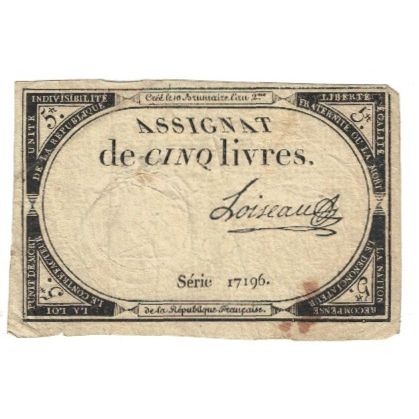 France, 5 Livres, 1793, SERIE 17196, VF(20-25), KM:A76, Lafaurie:171