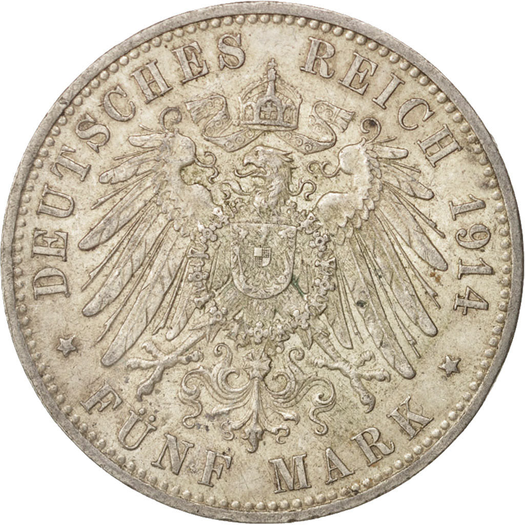 German States, PRUSSIA, Wilhelm II, 5 Mark, 1914, Berlin,AU(50-53), Silver,KM536