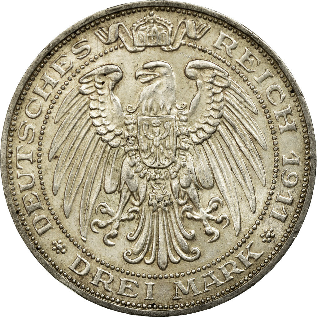 Coin, German States, PRUSSIA, Wilhelm II, 3 Mark, 1911, Berlin, AU(55-58)
