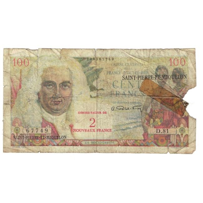 Saint Pierre and Miquelon, 2 Nouveaux Francs on 100 Francs, F(12-15), KM:32