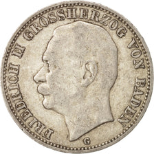German States, BADEN, Friedrich II, 3 Mark, 1909, Stuttgart, EF(40-45), KM 280