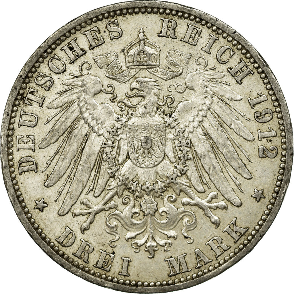 Coin, German States, PRUSSIA, Wilhelm II, 3 Mark, 1912, Berlin, AU(50-53)