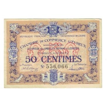 France, Evreux, 50 Centimes, 1916, Chambre de Commerce, EF(40-45), Pirot:57-8