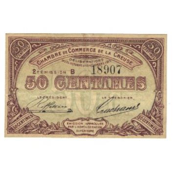 France, Guéret & Aubusson., 50 Centimes, 1915, Chambre de Commerce, EF(40-45)