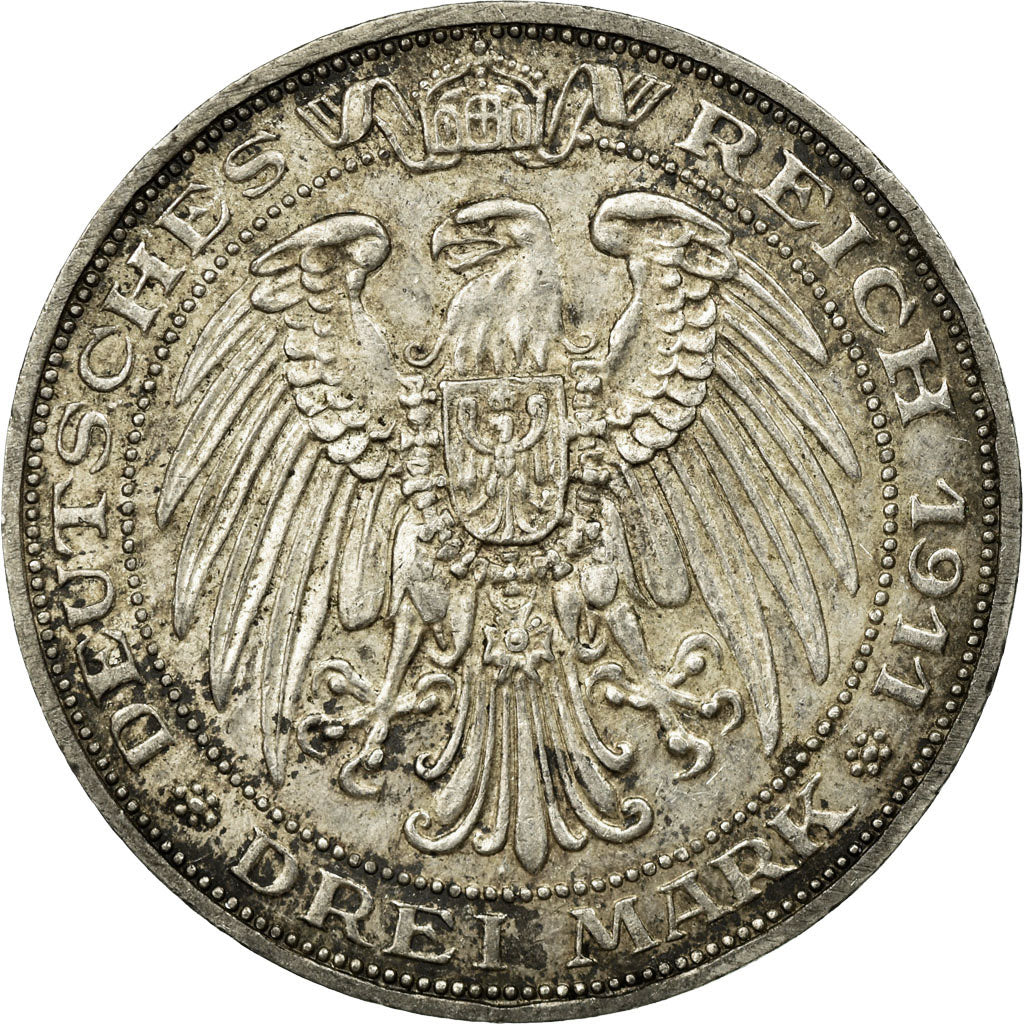Coin, German States, PRUSSIA, Wilhelm II, 3 Mark, 1911, Berlin, AU(50-53)