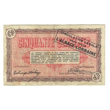 France, Belfort, 50 Centimes, 1918, Chambre de Commerce, EF(40-45), Pirot:23-48