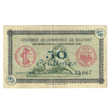 France, Belfort, 50 Centimes, 1918, EF(40-45), Pirot:23-41