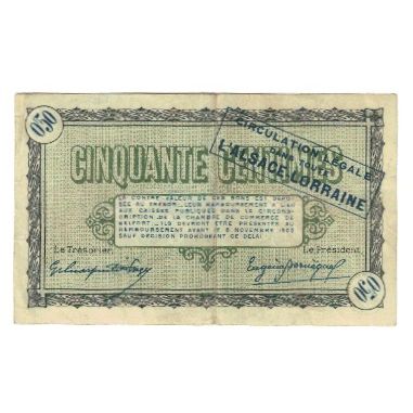 France, Belfort, 50 Centimes, 1918, EF(40-45), Pirot:23-41