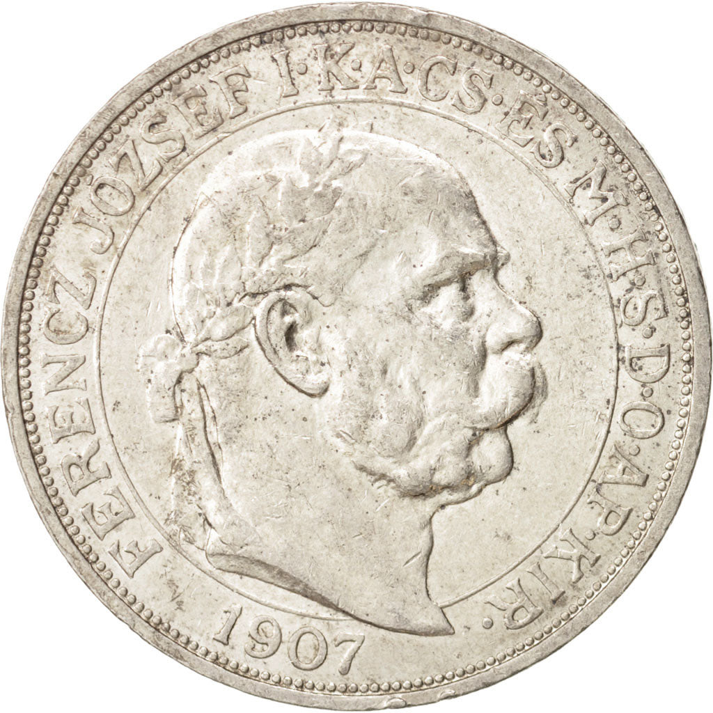 Hungary, Franz Joseph I, 5 Korona, 1907, Kremnitz, AU(55-58), Silver, KM:489
