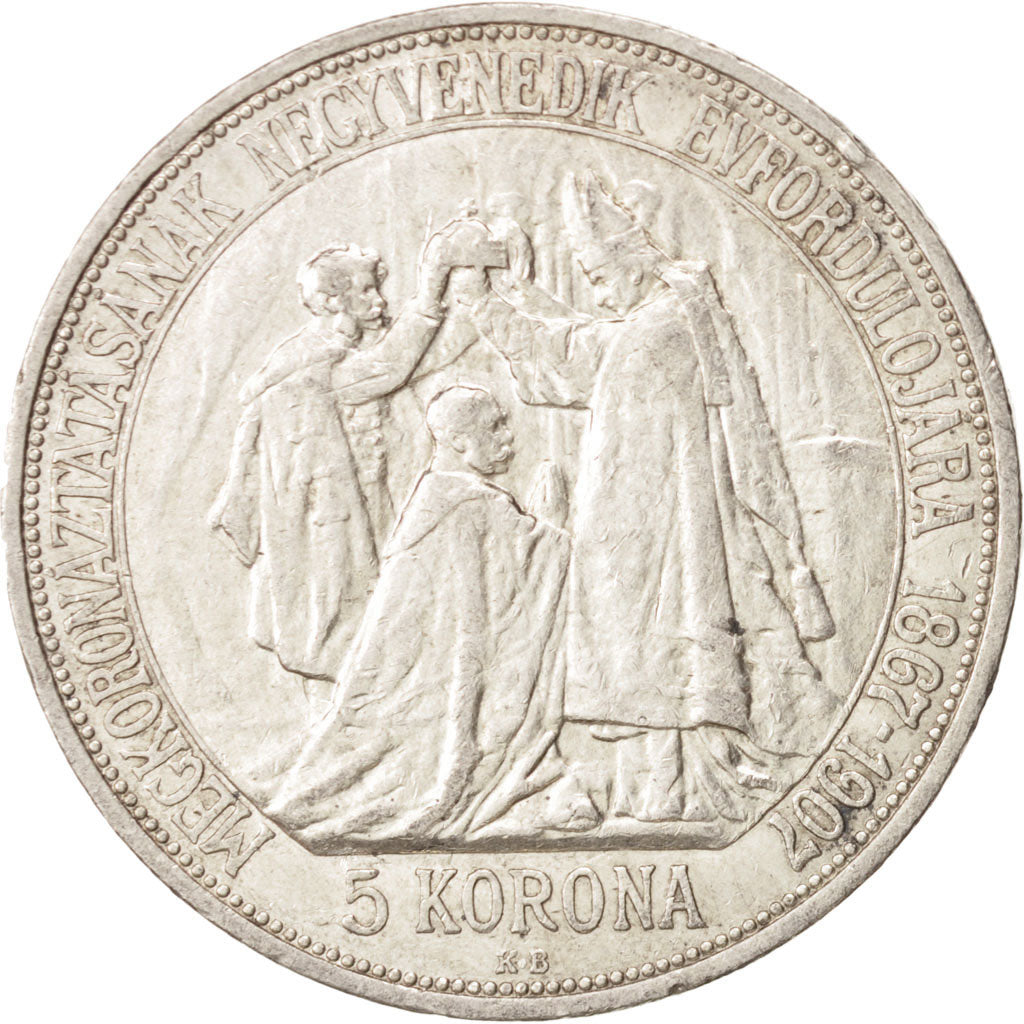 Hungary, Franz Joseph I, 5 Korona, 1907, Kremnitz, AU(55-58), Silver, KM:489