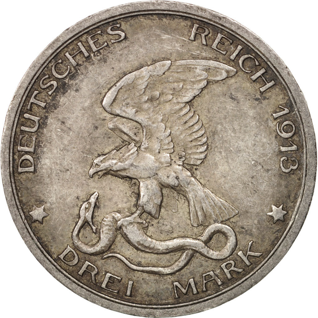 German States, PRUSSIA, Wilhelm II, 3 Mark, 1913, Berlin, EF(40-45),Silver,KM534