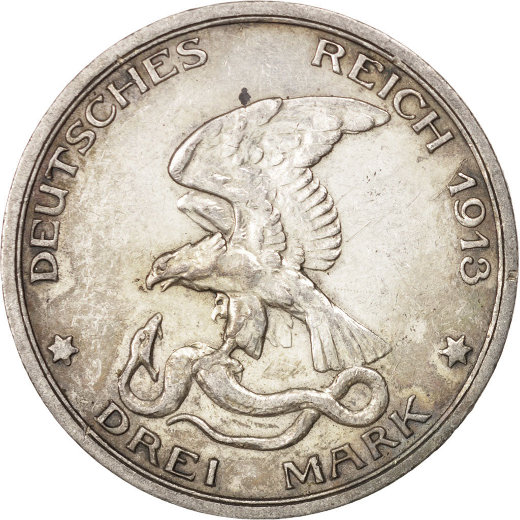 German States, PRUSSIA, Wilhelm II, 3 Mark, 1913, Berlin, AU(50-53),Silver,KM534