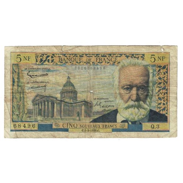 France, 5 Nouveaux Francs, Victor Hugo, 1959, G.Gouin