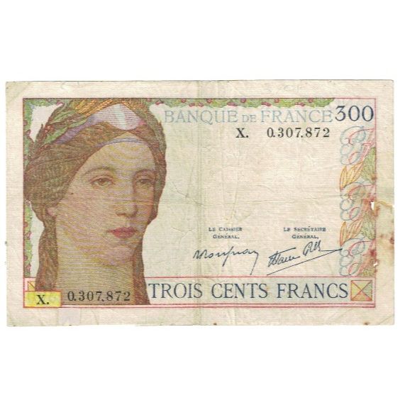 Francia, 300 Francs, Cérès, P. Rousseau and R. Favre-Gilly, B, Fayette:29.03