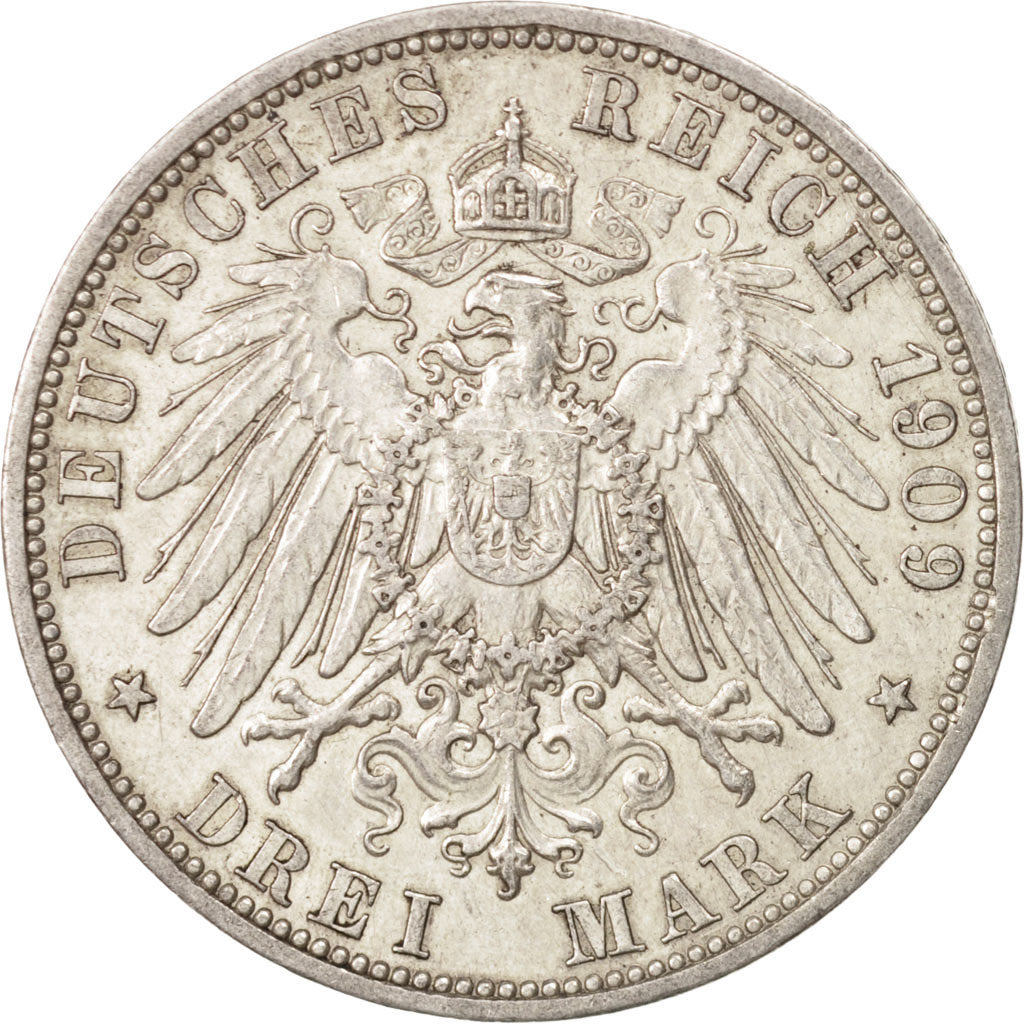 German States, PRUSSIA, Wilhelm II, 3 Mark, 1909, Berlin, EF(40-45),Silver,KM527