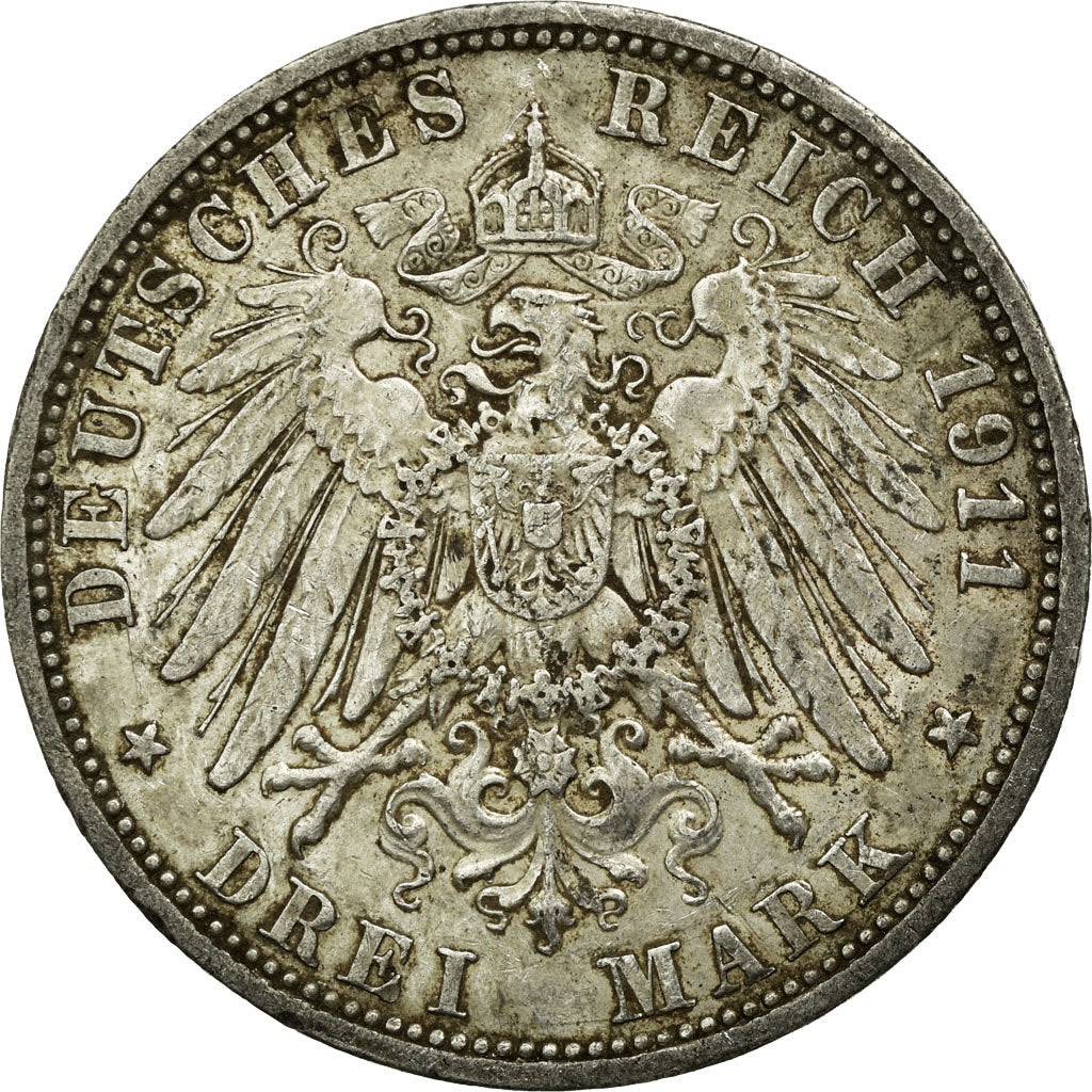 Coin, German States, PRUSSIA, Wilhelm II, 3 Mark, 1911, Berlin, VF(30-35)
