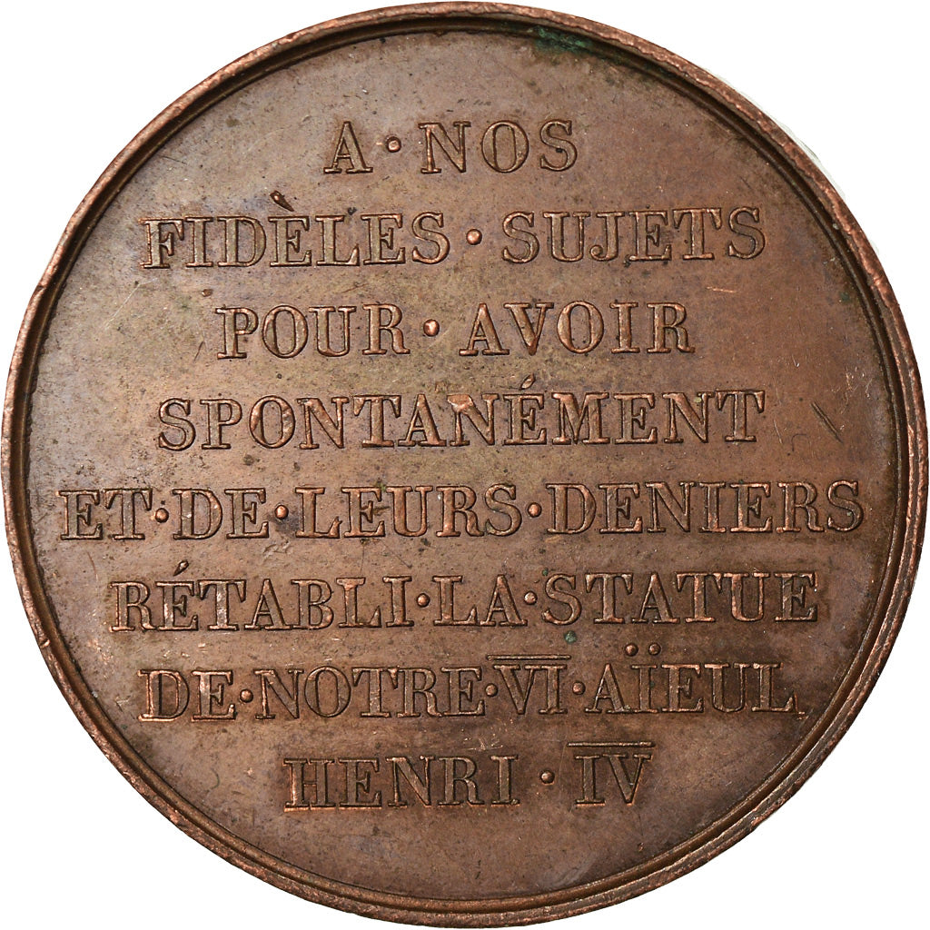 France, Medal, Louis XVIII, Rétablissement de la statue d'Henri IV, History