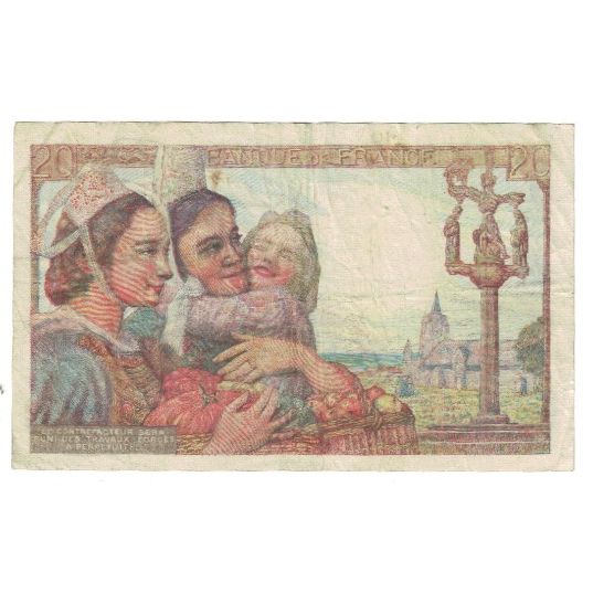 France, 20 Francs, Pêcheur, 1944, P. Rousseau and R. Favre-Gilly, 1944-05-17