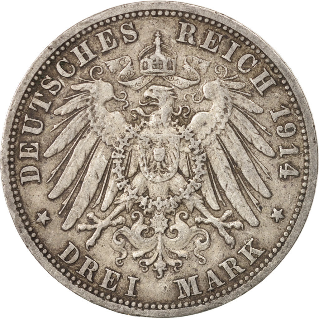 German States, PRUSSIA, Wilhelm II, 3 Mark, 1914, Berlin, EF(40-45),Silver,KM538